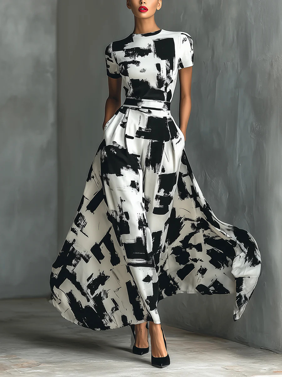 Geometrisches Freizeitkleid Mit Taschen Für Den Urlaub Damen_voghion.com