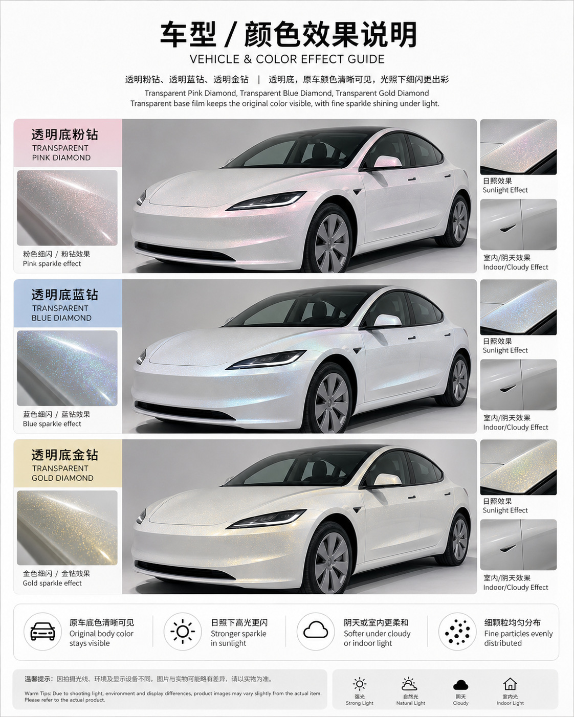 Tpu Transparent Base Color Diamond Car Wrap Film Pink Diamond Blue Diamond Gold Diamond Dry Adhesive Car Color Change Film Manufacturer Wholesale in Stock