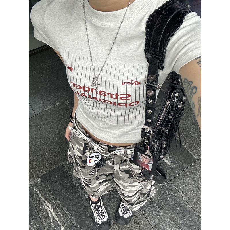 American Retro Jersey-Style Gray Short-Sleeve T-Shirt for Women, 2026 Summer New Slim-Fit Flattering Top American Retro Jersey-Style Gray Short-Sleeve T-Shirt for Women, 2026 Summer New Slim-Fit Flattering Top