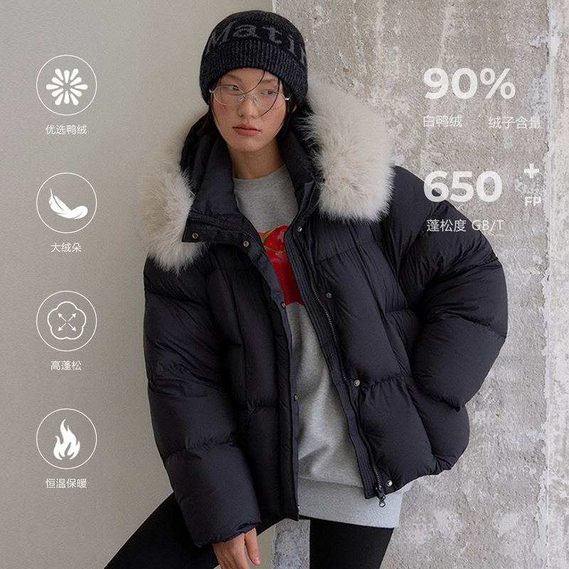 Unity Mode 90 White Duck down Jacket Women's Winter Retro Style Short Hooded Fur Collar Jacket 253103