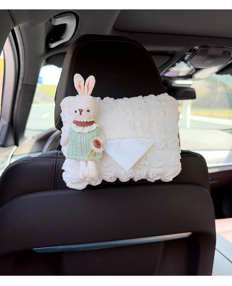 Car-Mounted Tissue Box, Cute Sweater-Style Rabbit Design, for Car Armrest Box, Car Seat Back Tissue Hanging Bag for Women