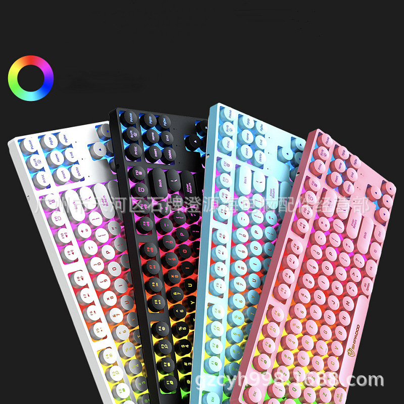 Shibaidu K87 Punk Luminous Gaming Keyboard Round Keycaps 87 Keys Backlit Laptop Keyboard Cross-Border