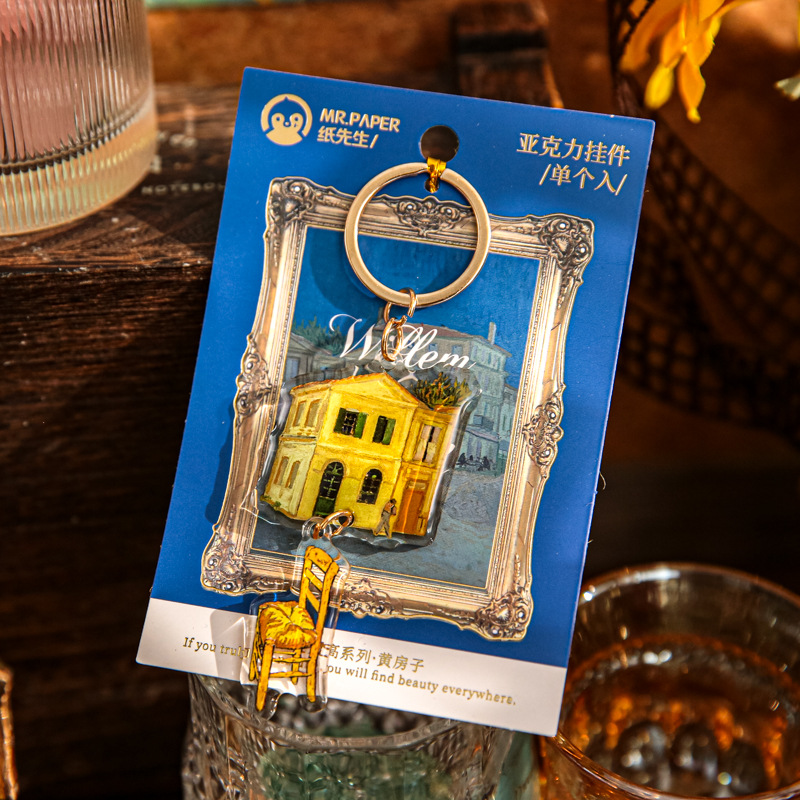 Mr. Paper Colgante de acrílico Love Van Gogh Series Colgante de decoración de mochila con llavero de todo fósforo de alto valor