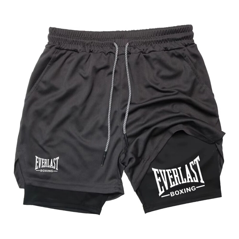 Men's Compression Sports Shorts, Everlast Printed Sports Pants, Double Layer, Quick Drying, Basketball, Muscle Men's Compression Sports Shorts, Everlast Printed Sports Pants, Double Layer, Quick Drying, Basketball, Muscle