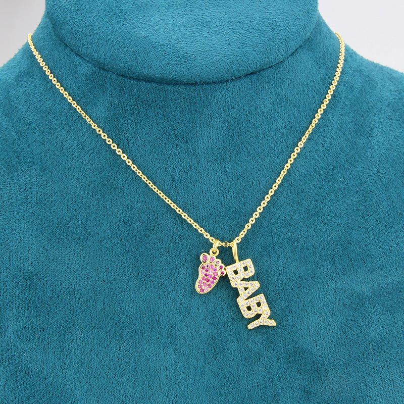 inlaid zirconium BABY MAMA cat claw pendant necklace