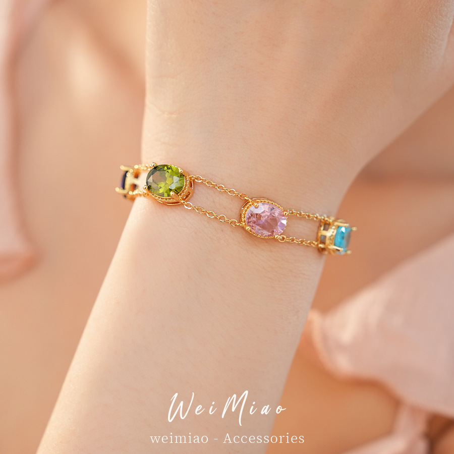 18 quilates de oro real pulsera ovalada de piedra electroalimentada pulsera de nicho de lujo ligera estilo palacio exquisita personalidad joyas al por mayor