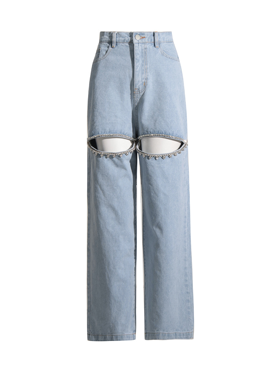 Vaqueros de nicho europeos y americanos, nueva colección primavera 2026, estilo largo de cintura alta con diseño hueco de pedrería, pantalones anchos de color liso para mujer.