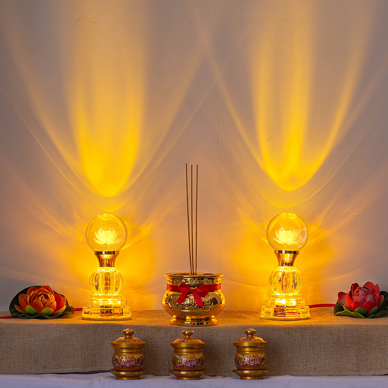 Đèn LED pha lê nhiều màu sắc hoa sen dùng cho đèn trước Phật, miếu hộ gia đình, Quan Công, Thần Tài, đèn Quan Âm, cặp cắm