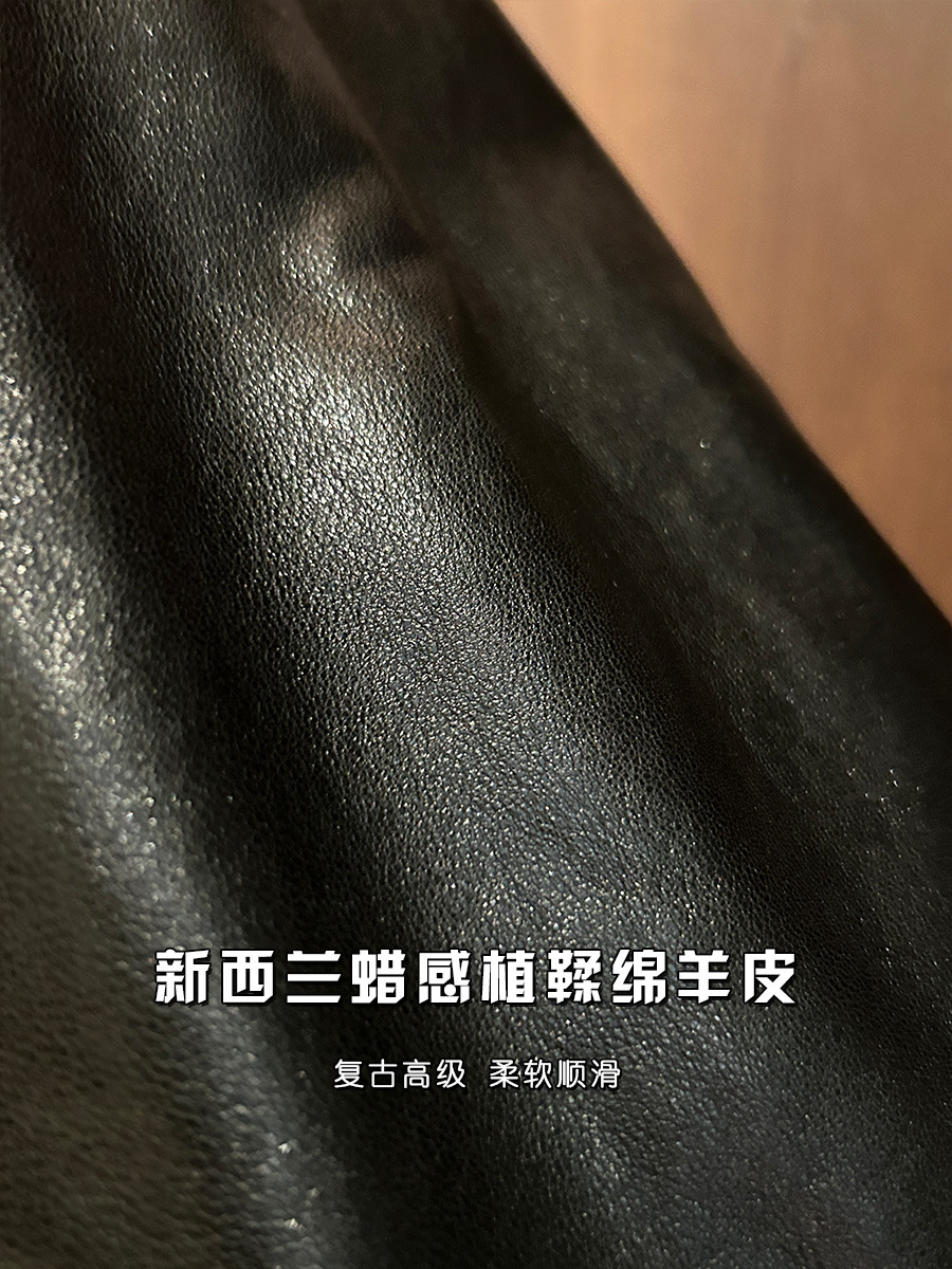 「ファッショナブルなレコーダー」オイルワックス加工植物タンニンなめしスモールラペルレトロワークウェア本革ジャケットブラックレザージャケット女性用