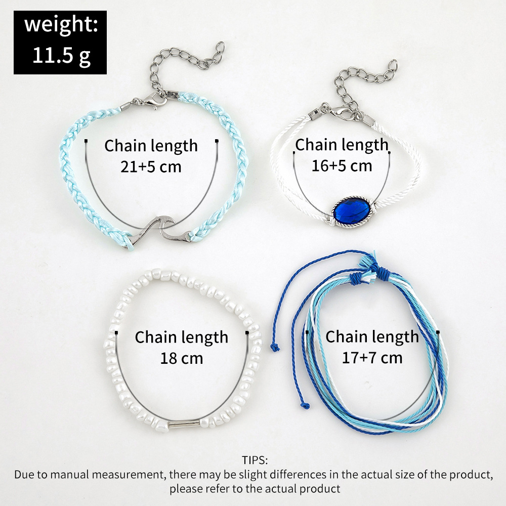 New Personality Handmade Rope Braided Bracelet Sea Wave Blue Gemstone Beaded Four-piece Set display picture 2