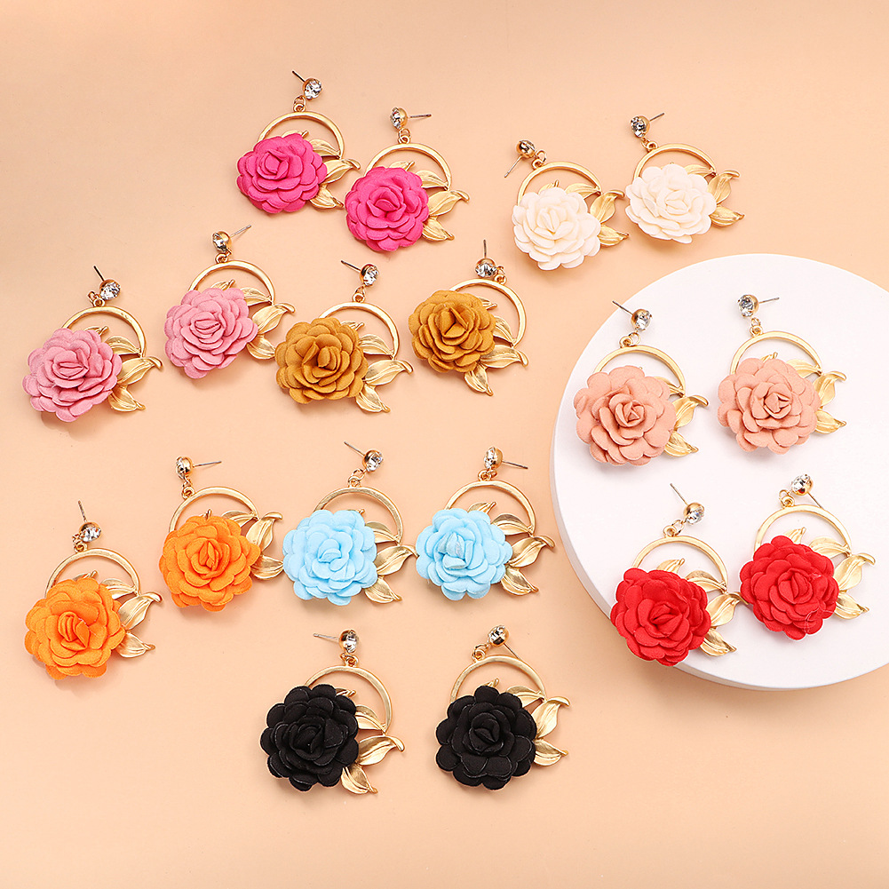 Autumn And Winter New Fabric Flower Earrings Multi-layer Petal Pasting Ethnic Flower Earrings display picture 17