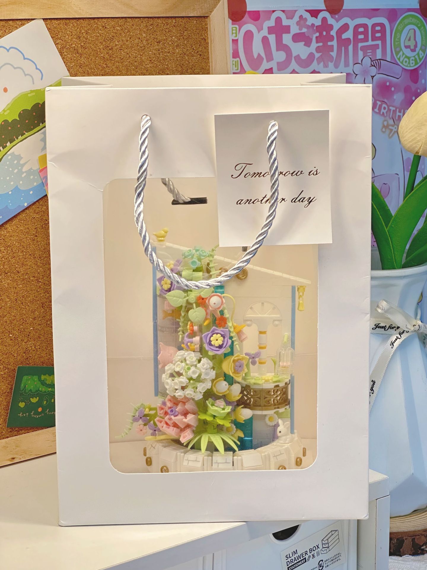 Compatible con LEGO Internet celebridad dibujos animados bloques de construcción maceta ramo Rosa girasol montado decoración juguete regalo hecho a mano