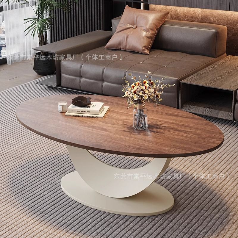 Italiano lujoso mesa de té de madera sólida de nuez sala de estar minimalista de diseño oval mesa de té medieval