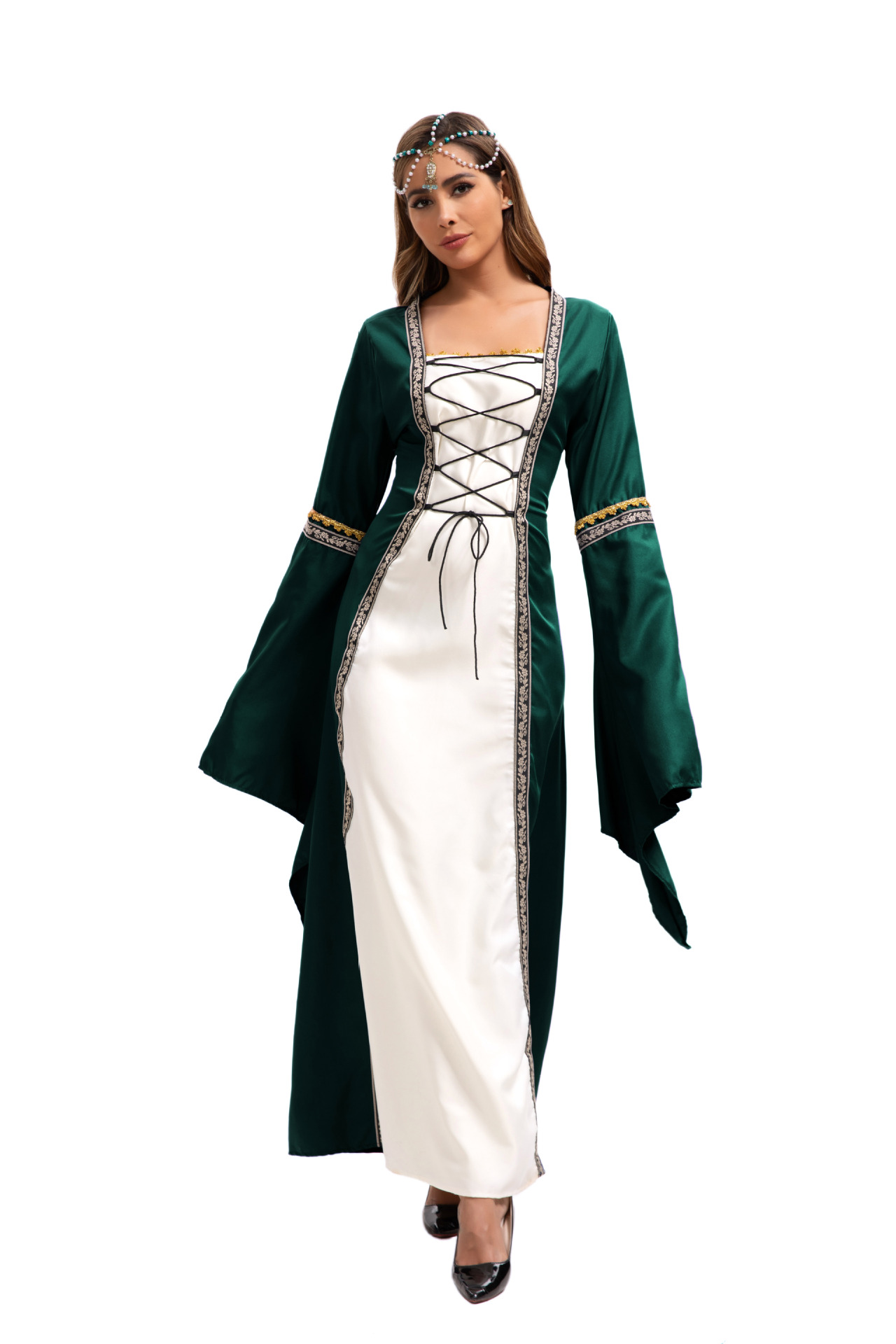 Robe longue de style européen et américain 2025, col carré, manches évasées, style gothique rétro, vêtements pour femmes, robe de cour médiévale_voghion.com