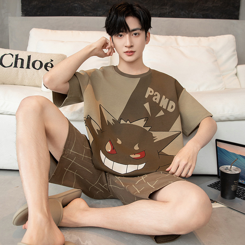 2026 Short-Sleeved Shorts Men's Pajamas Summer New Plus Size Cartoon Pure Cotton Round Neck Student Youth Home Clothes