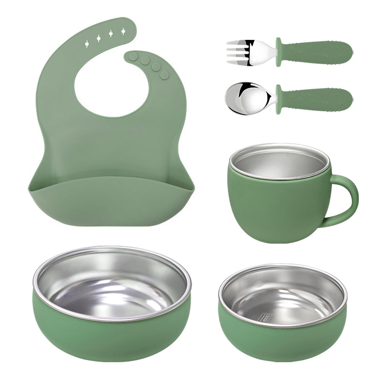 Amazon Kids 304 acero inoxidable seis piezas de silicona desmontable cuenco de cubiertos de silicona