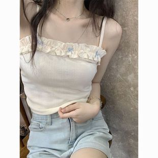 Pure Desire Hot Girl Side Camisole Bow New Summer Slim Short Top with Breast Pad