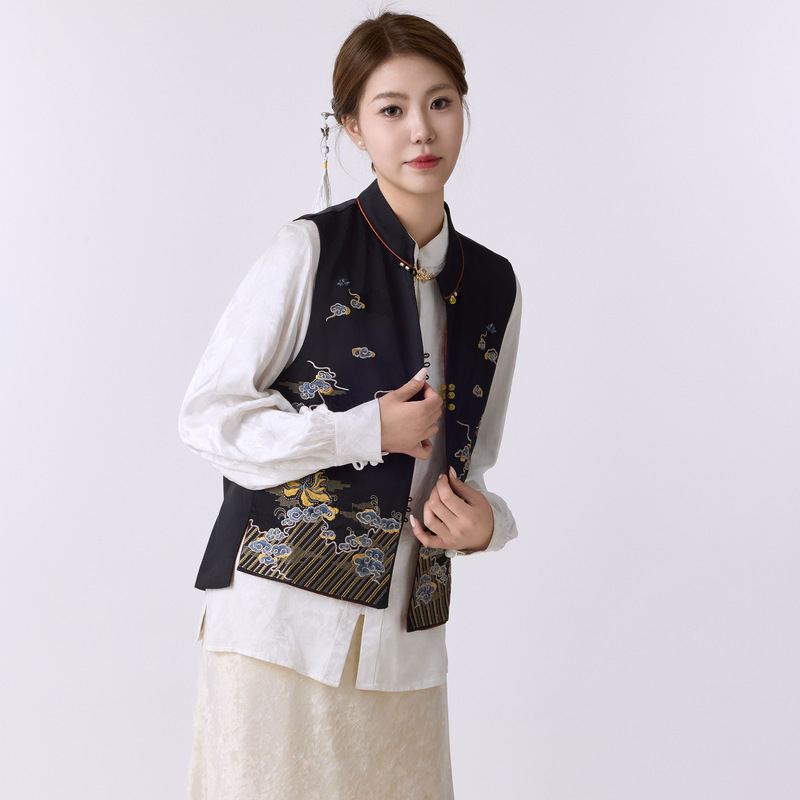 New Chinese Style Outerwear Cardigan Women's Vest Retro Jacquard Elegant Women's Vest Sleeveless Jacket National Trend