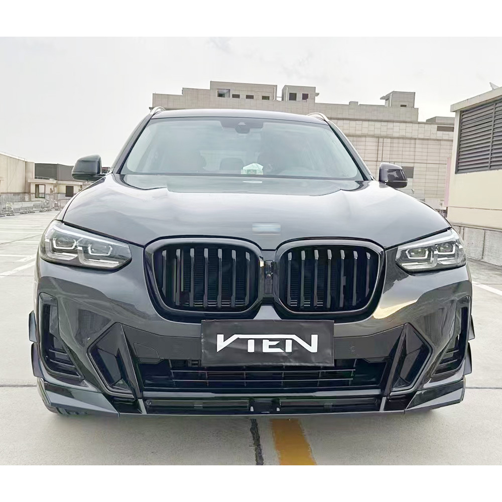 Suitable for 22-25 BMW X3 G01 late LCI modified VTEN front lip, front air spoiler, glossy black three-section front splitter