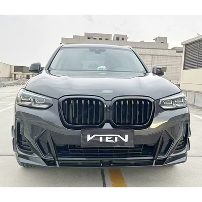 Suitable for 22-25 BMW X3 G01 late LCI modified VTEN front lip, front air spoiler, glossy black three-section front splitter