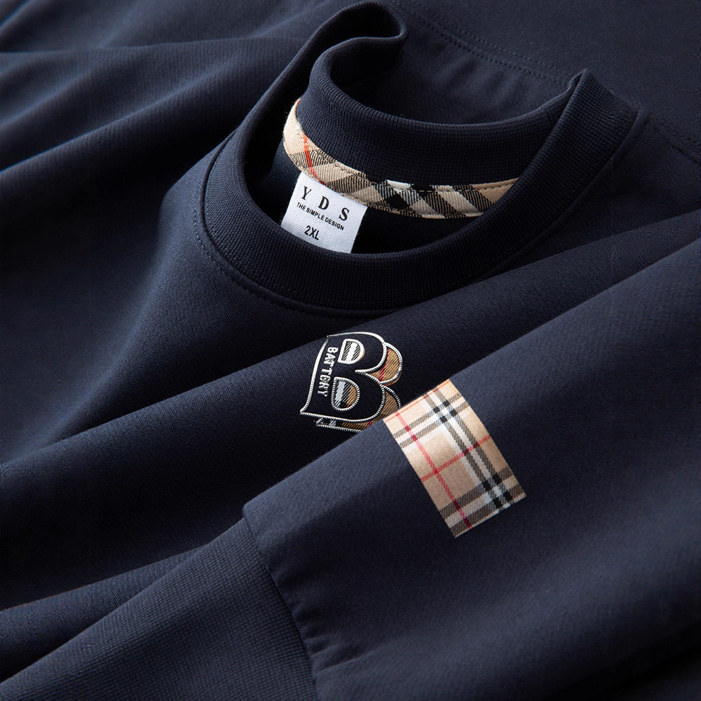 欧洲站潮牌B字母印花休闲大码卫衣男士新款2025秋冬加绒圆领上衣