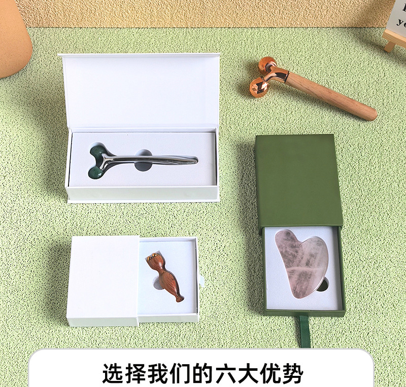 3D Roller Massageverpackung Box, kleine Lotusduschkopf Schachteln mit Schublade, Jade Gua Sha Platte, Magnetische Verpackungskartons