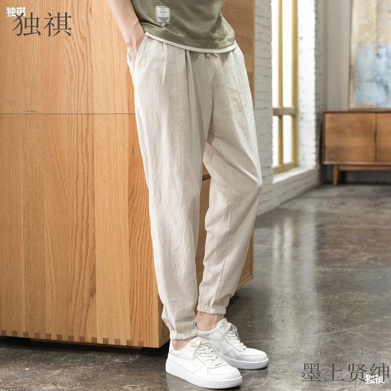 Summer Thin Linen Pants Men's Nine-point Casual Pants with Leg-toe Nose Nine-point Pants Cotton and Linen Pants Students Teenagers