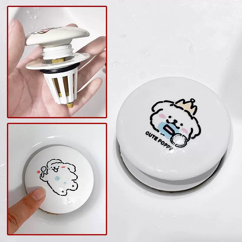 可爱小狗洗脸盆漏水塞按压式水塞洗脸池弹跳芯地漏下水器管防臭芯