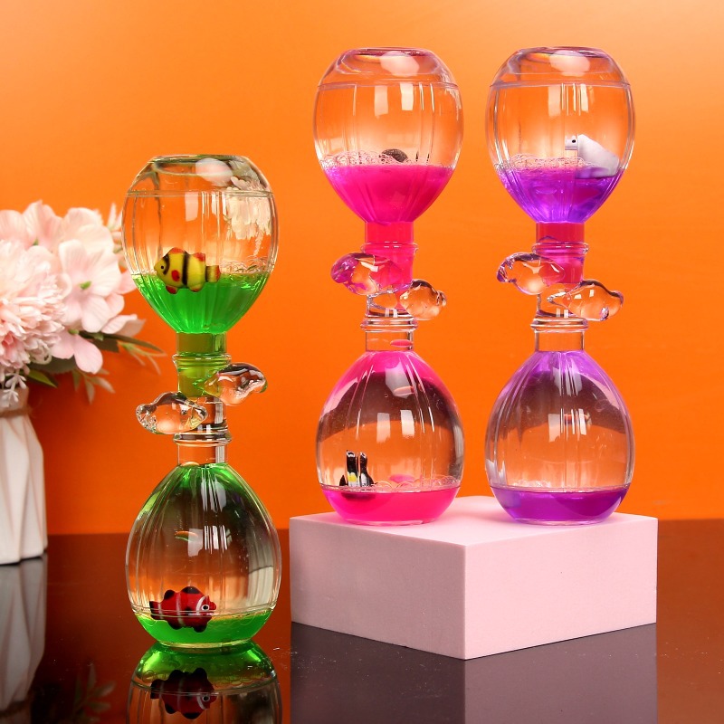网红同款少女心热气球卡通油滴沙漏计时器摆件 漂浮动物油漏玩具|ms