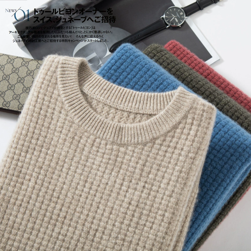 Осенне-Зимний новый кашемировый свитер, мужской свободный утолщенный Однотонный свитер с круглым вырезом, деловая повседневная шерстяная вязаная Базовая рубашка