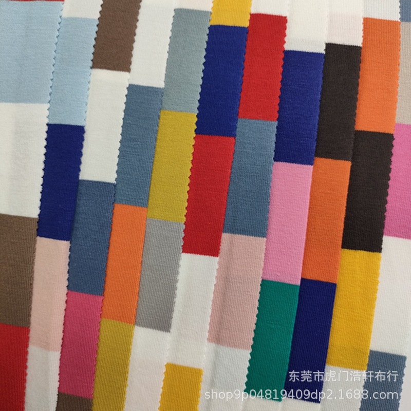 4.5cm七彩大间距色织条纹布 180g精棉单面汗布彩虹条 针织T恤面料