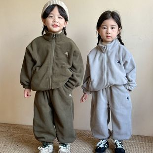 Children's Autumn and Winter Fleece suit Boys' fleece-lined Sweat Girls' Sports 2024 New Warm Baby Clothes