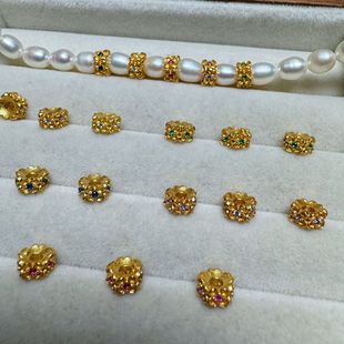 New S925 Silver Zircon Small Wreath Separator Bead Separator Four-leaf Flower Accessories DIY Handmade Pearl Jewelry Bracelet Necklace