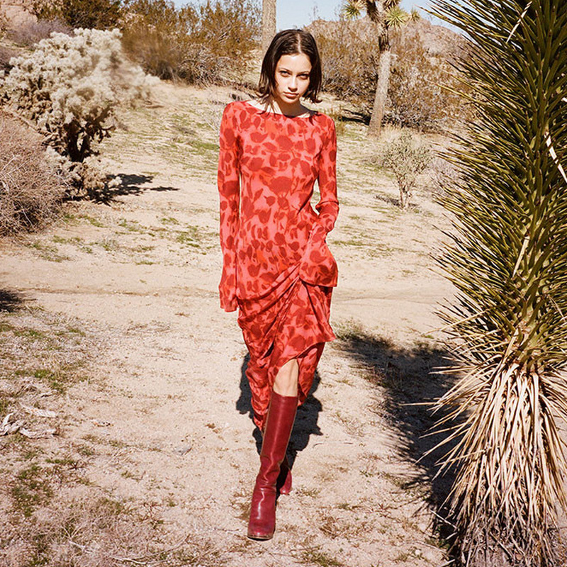 Ins Vacation Style Atmosphere Vacation Style Dress Women's Summer Printed Slim Fit Lazy Style Long Dress