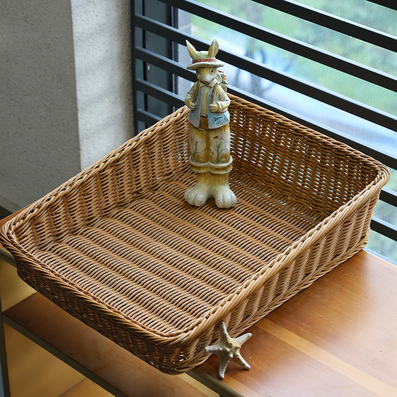 Japanese Desktop Storage Basket Magazine Basket Plastic Rattan Supermarket Fruit and Vegetable Display Basket Fruit Bread Basket