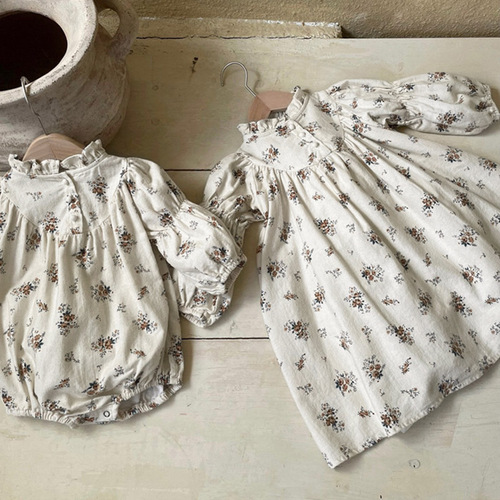 Girls autumn small floral dress 2024 Korean children's clothing baby girl fungus collar princess dress baby long dress autumn