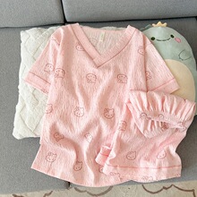 【实拍】爆款KT猫咪睡衣女款春夏季云朵棉V领短袖卡通家居服套装