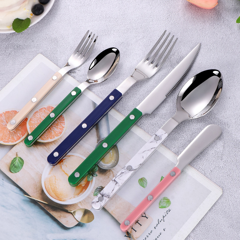 French clip handle rivet 304 stainless steel Western tableware suit steak knife fork spoon dessert fork spoon butter knife