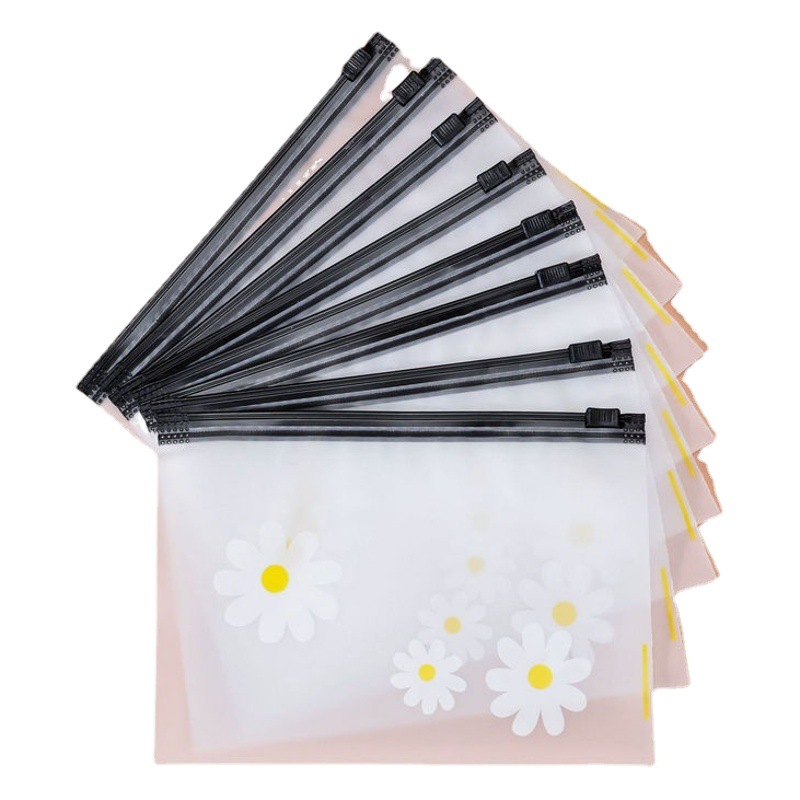 Versión coreana de la bolsa con cremallera, bolsa de margarita pequeña, lazo para el cabello, accesorios para el cabello, embalaje, calcetines de ribetes esmerilados translúcidos, bolsa de almacenamiento de toallas