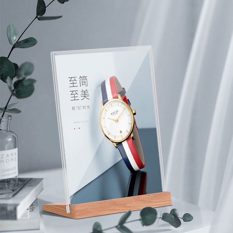 Elmwood Table Stand Nameplate, L-shaped Menu, Wooden Table Sign, A4 Plate, Acrylic Name Card for Dining Table Display