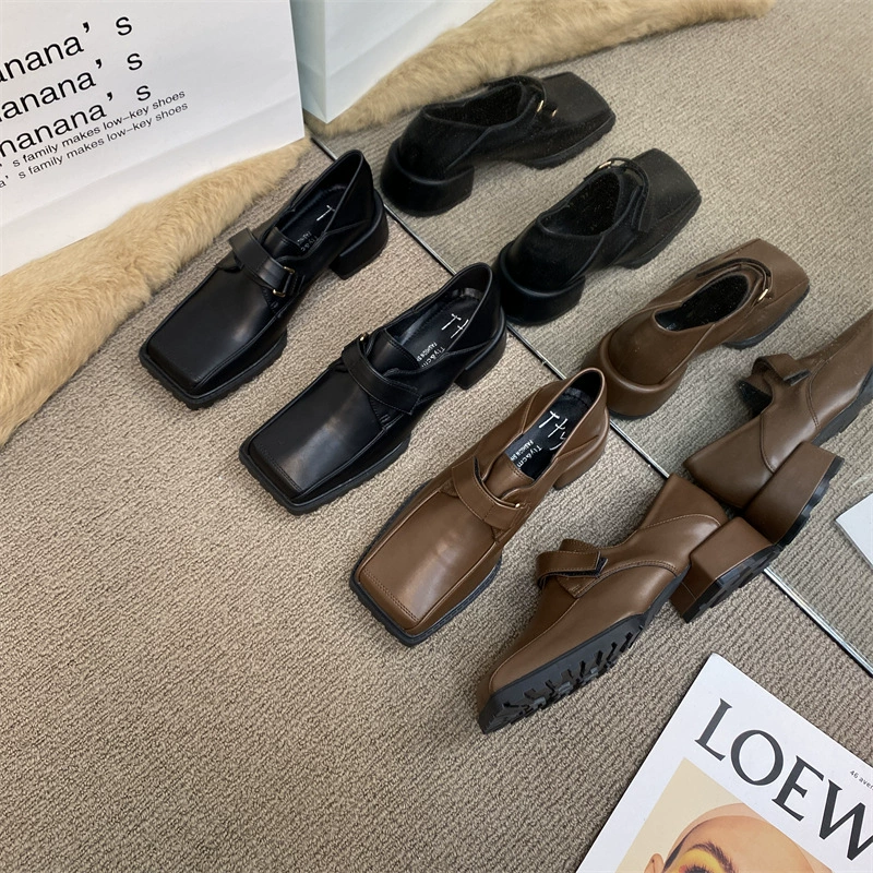 Британские туфли на толстом каблуке женские 2024 новые ретро квадратные туфли