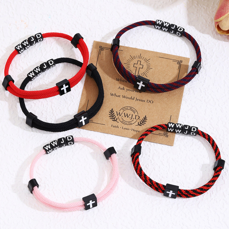 Europe and the United States Amazon new WWJD letter alloy cross adjustable bracelet men and women hand rope jewelry wholesale