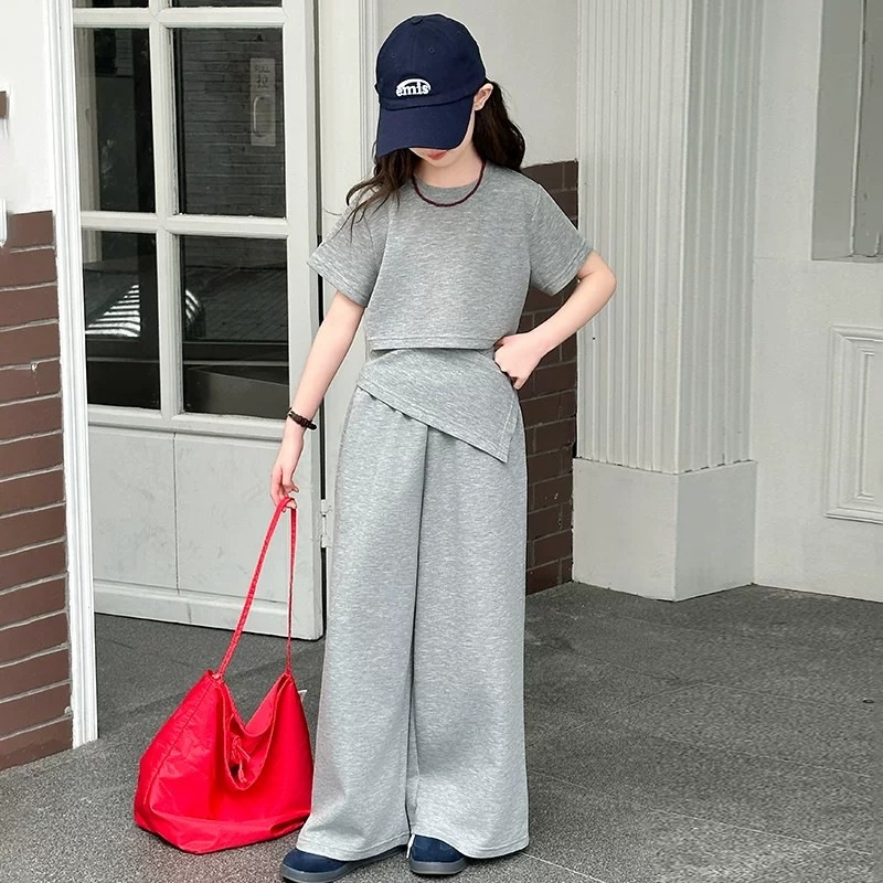 Mamba Cotton Girls' Summer Casual Set, New Style, Stylish and Beautiful Two-Piece Set for Medium and Large Children