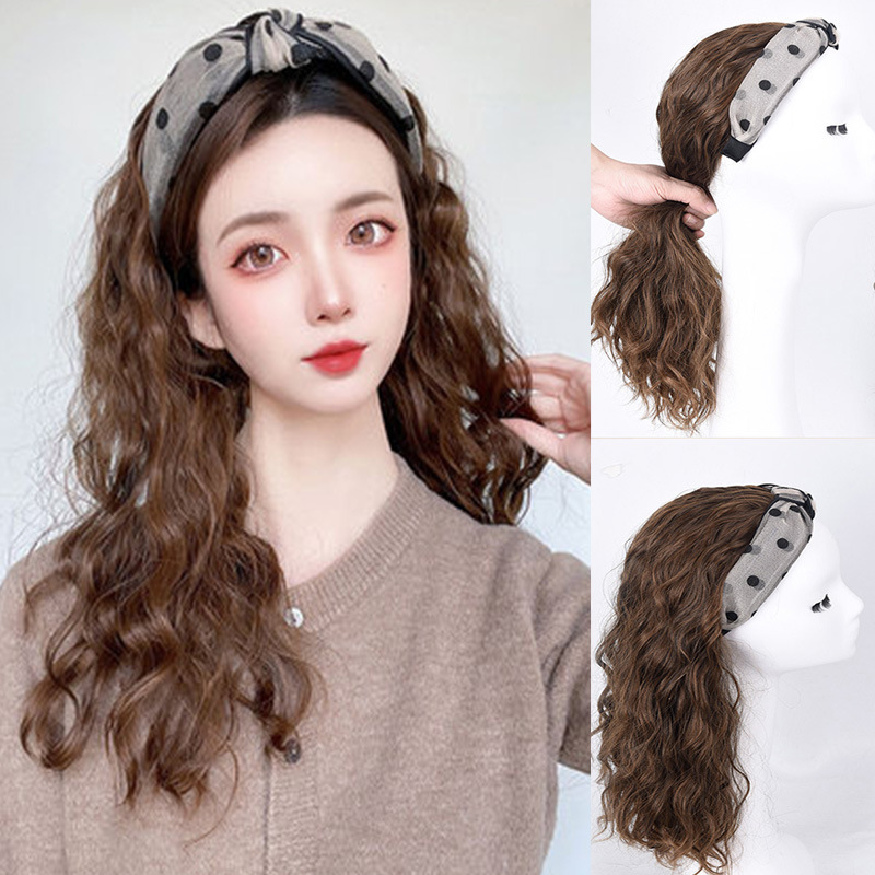 Factory gauze net hairband curly hair cover integrated polka dot mesh wave dot hairband long curly hair chemical fiber hairband wig women