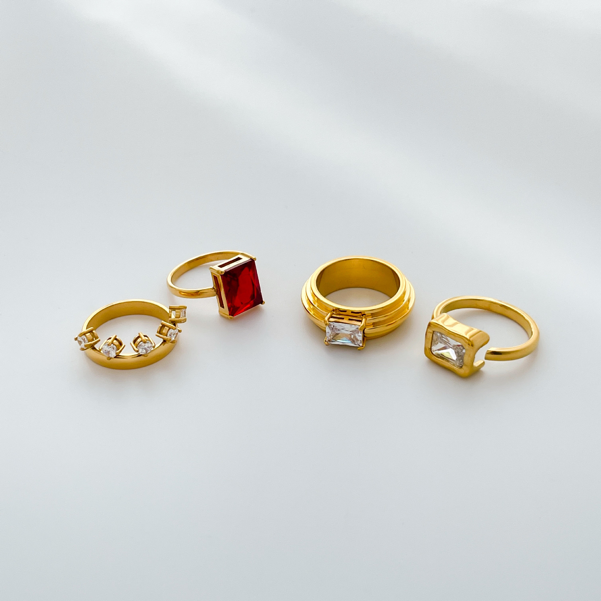Daily, Shopping Occasion Retro Roman Style Geometric Titanium Steel Plating Inlay Zircon Rings