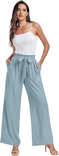 2025 pantalones de piernas anchas de mujer cintura alta elegante ajustable nudos pantalones largos largos casuales de negocios correa de bolsillo para mostrar piernas largas image 10