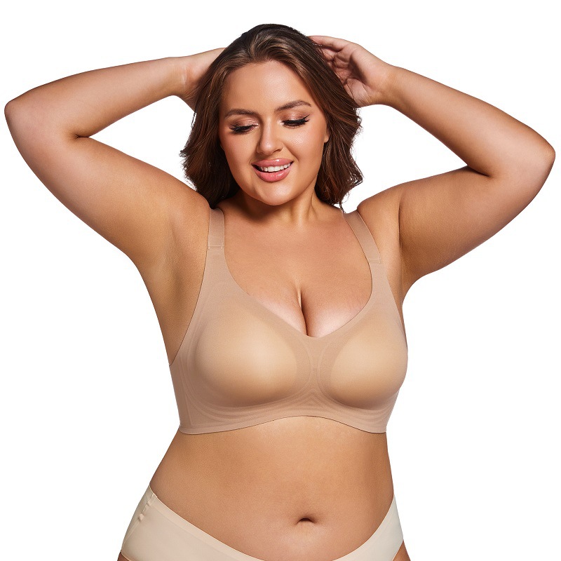 Soutien-gorge ChicShe sans coutures, anti-affaissement, froncé et ajustable sur les côtés, collection grandes tailles, minimisant la poitrine, idéal pour le sport et les femmes minces_voghion.com