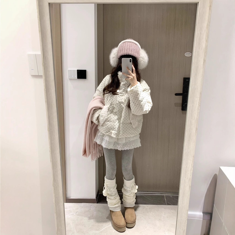 韩系甜美风波点毛领灯芯绒棉服外套秋冬季宽松加厚保暖短款面包服|undefined