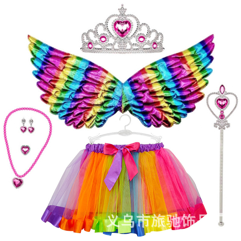 Frozen Elsa Princess Crown Tutu Skirt Children's Wings Back Decoration Magic Wand Girls Necklace Accessories