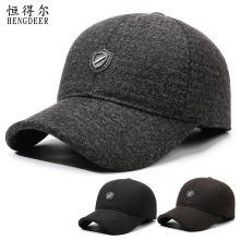 冬季中老年棒球帽男士户外加厚保暖护耳防寒百搭毛呢时尚鸭舌帽子
